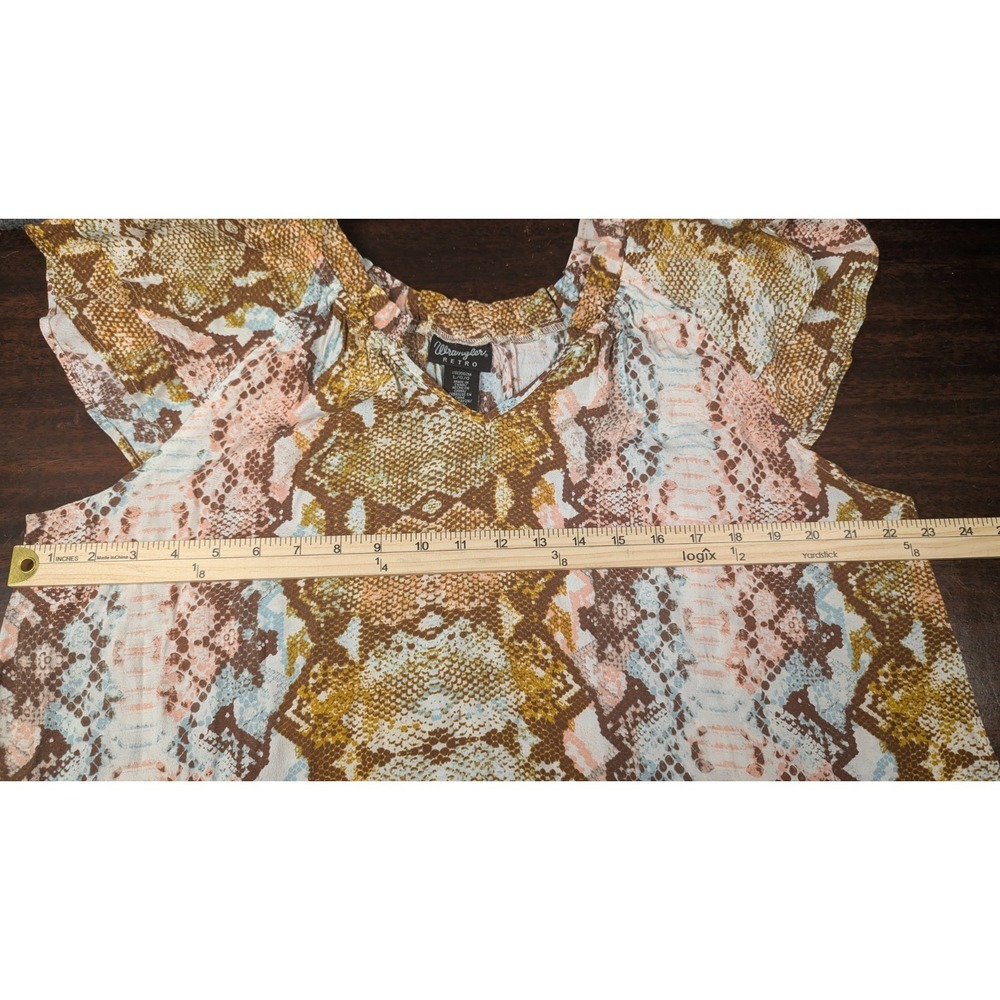 Wrangler Retro Women's Snake Print Peasant Blouse Top Size Large Rayon Boho West - Picture 6 of 8